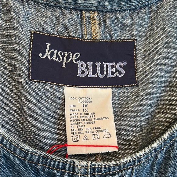 #C084 Vintage Jaspe Blues Denim Jumper Dress with Embroidered Details (1X) - Picture 4 of 8